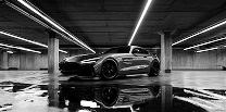 Sports car in a monochrome garage
