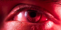 Close-up of an eye in red light