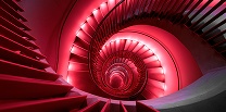 Spiral staircase in red light
