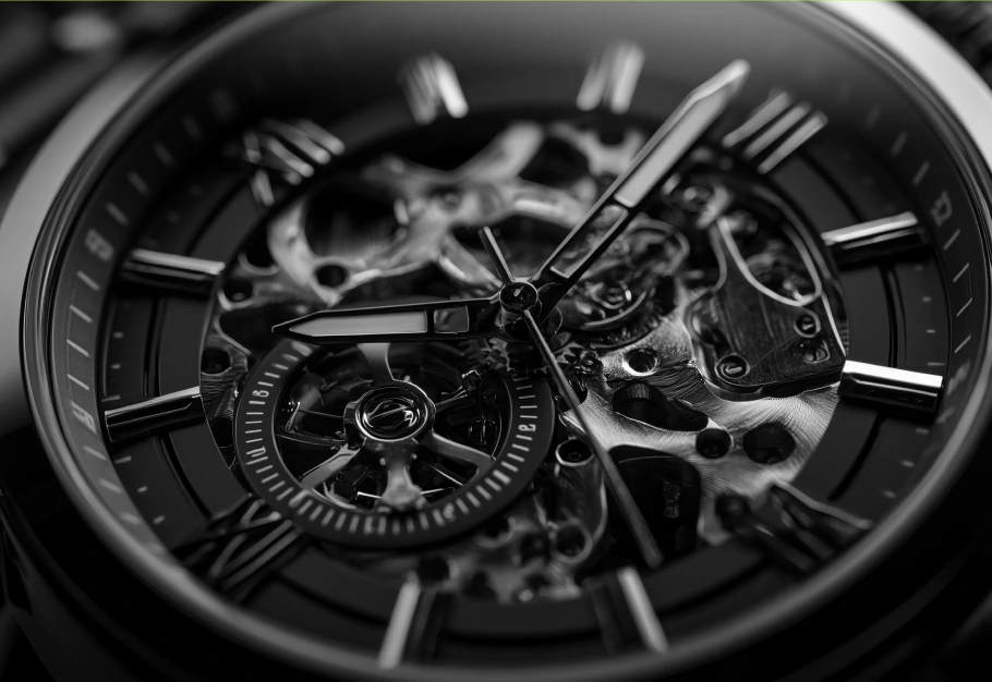 Close-up of an intricate mechanical watch
