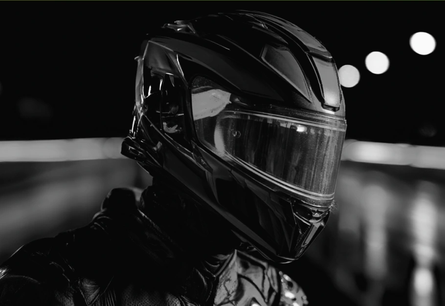 Motorcycle rider in atmospheric monochrome light
